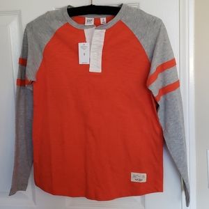 Gap Kids Orange Gray Boys LS Henley Shirt M